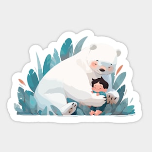 Adorable Polar Bear Animal Loving Cuddle Embrace Children Kid Tenderness Sticker